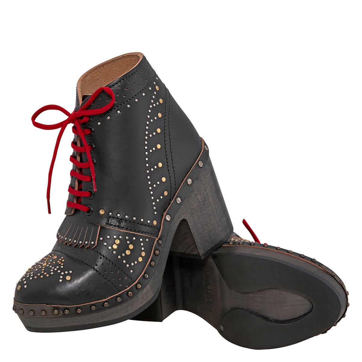 Burberry Riveted Antrim Кожаные Блок-каблук Сабо Ботинки, черный — фото 2