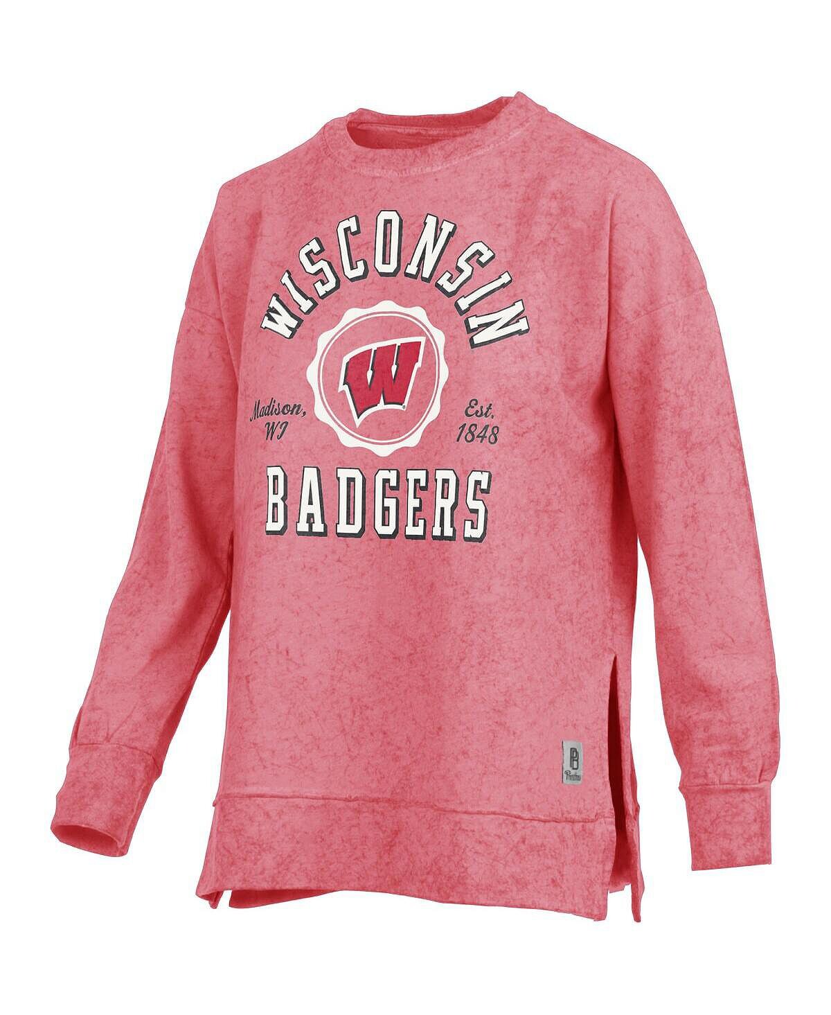 

Женский пуловер Red Wisconsin Badgers, свитшот с вымытым солнцем епископом Pressbox, красный
