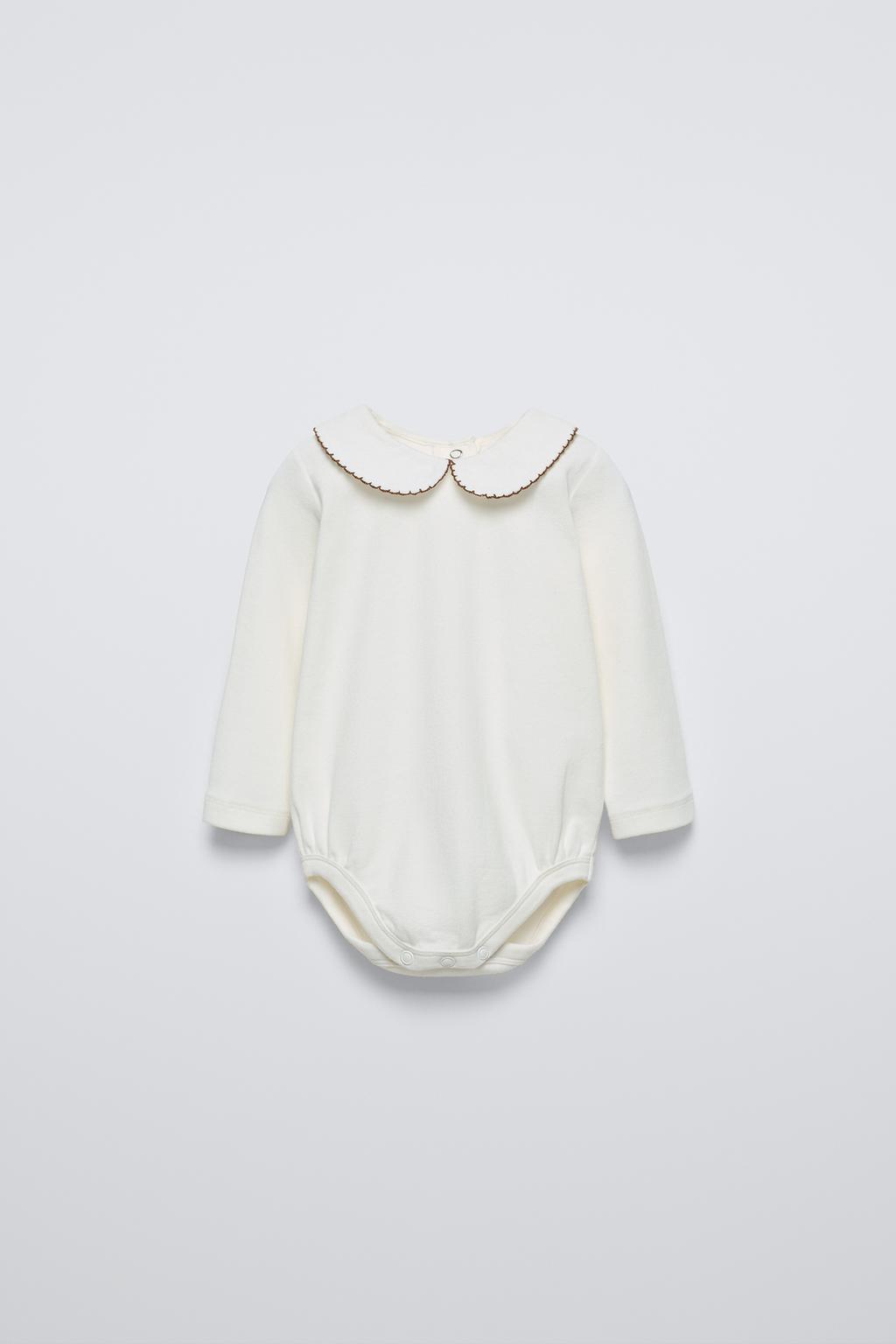 

Боди с вышитым воротником ZARA, цвет Light ecru