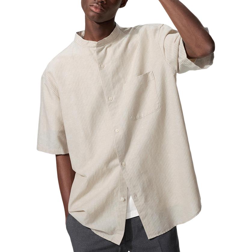 

UNIQLO SS26 Рубашка мужская бежевая Stand Collar Moderate