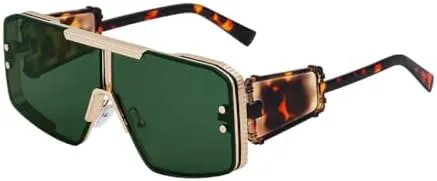 

Солнцезащитные очки большого размера 2026 года для женщин и мужчин, винтажные, популярные, в стиле метал-панк, с плоской верхней частью MTZJH, Gold Dark Green