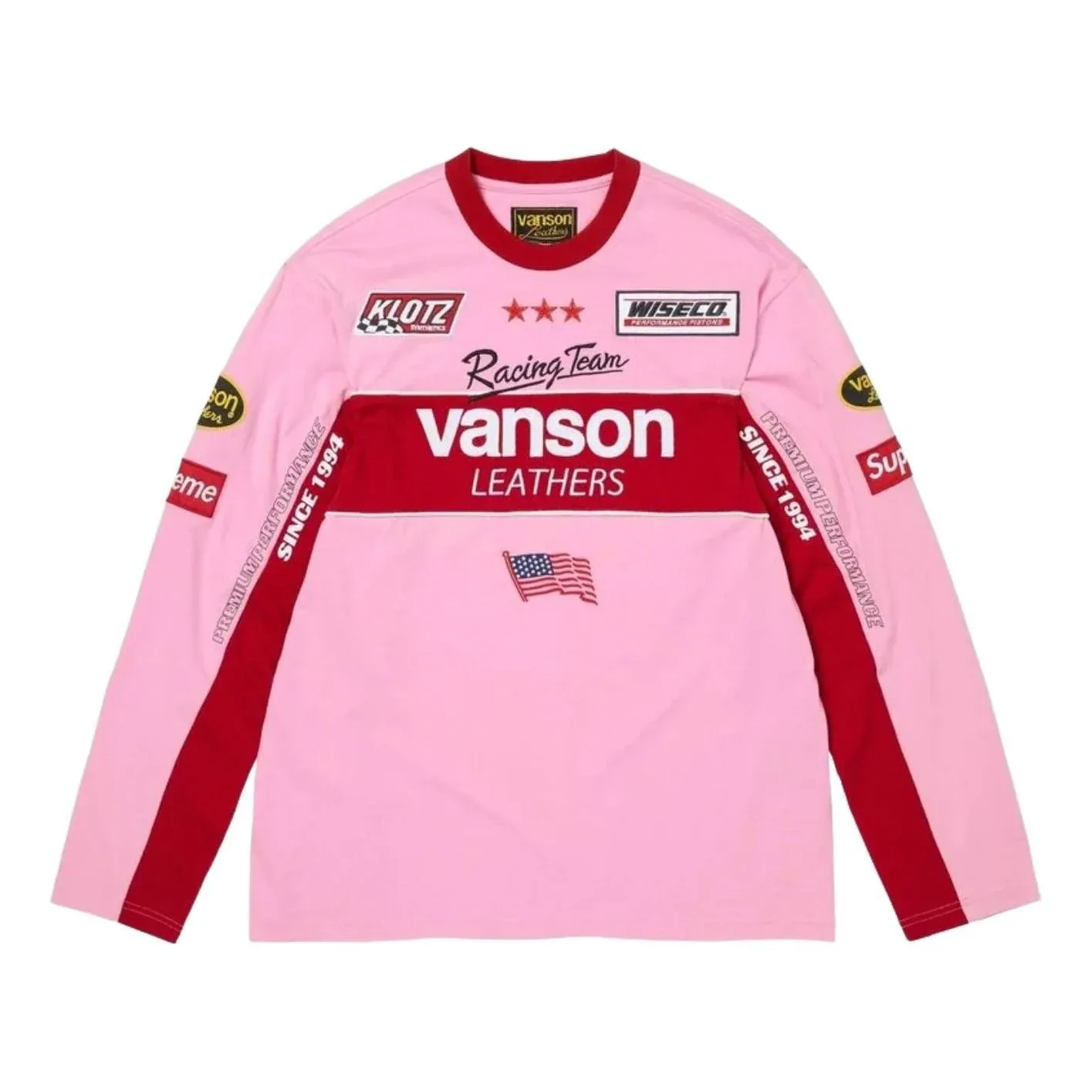 Футболка Supreme x Vanson Leathers SS26 с длинными рукавами, цвет «розовый»