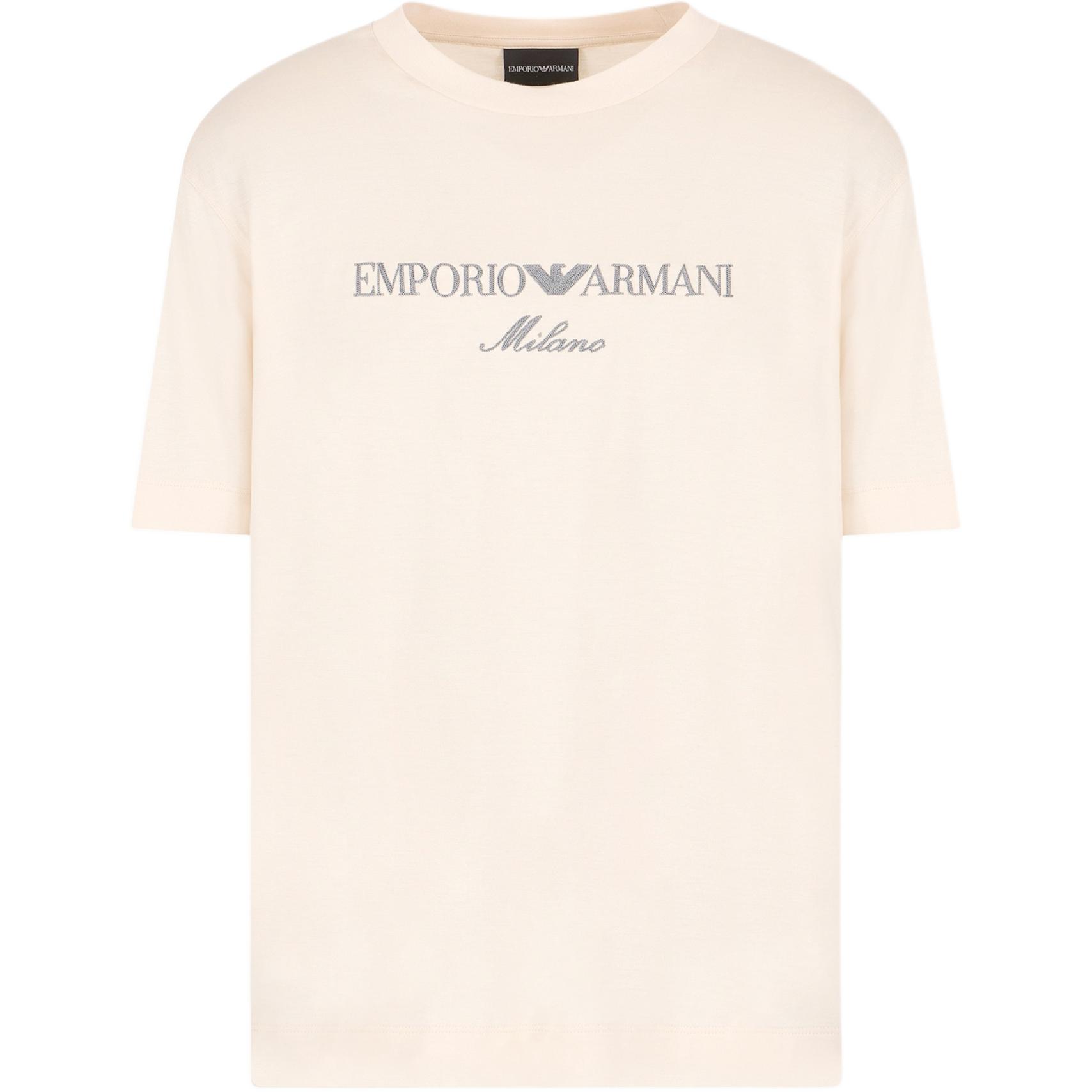 

Футболка с вышитым логотипом и круглым вырезом EMPORIO ARMANI, Apricot