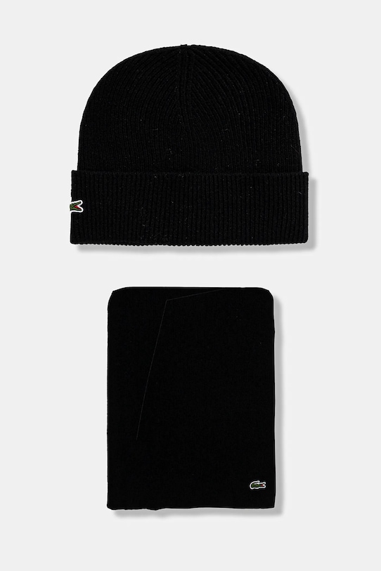 

Шерстяная шапка и шарф Lacoste, черный