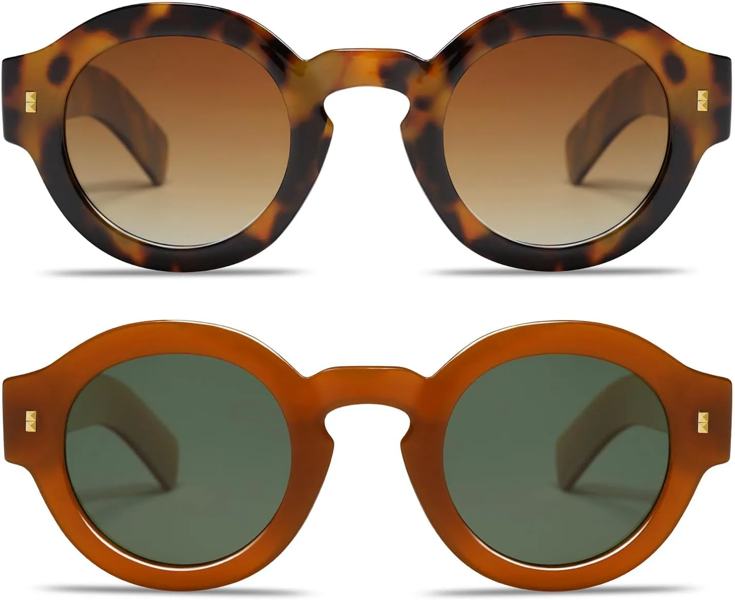 

Винтажные круглые поляризованные солнцезащитные очки VANLINKER для женщин и мужчин, модные ретро-очки в форме круга VL9743, 2 Pack C2 Tortoise/C5 Dark Brown