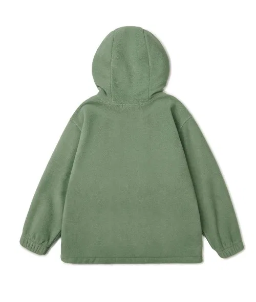 Детская флисовая куртка оверсайз MUSINSA STANDARD KIDS на молнии, с капюшоном, полиэстер, зелёный — фото 3