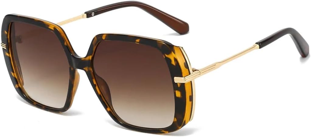 

Большие квадратные солнцезащитные очки для женщин в двойной оправе, солнцезащитные очки с защитой от УФ-излучения UV400, для путешествий, пляжа и повседневной носки UATXTAU, Leopard Tea