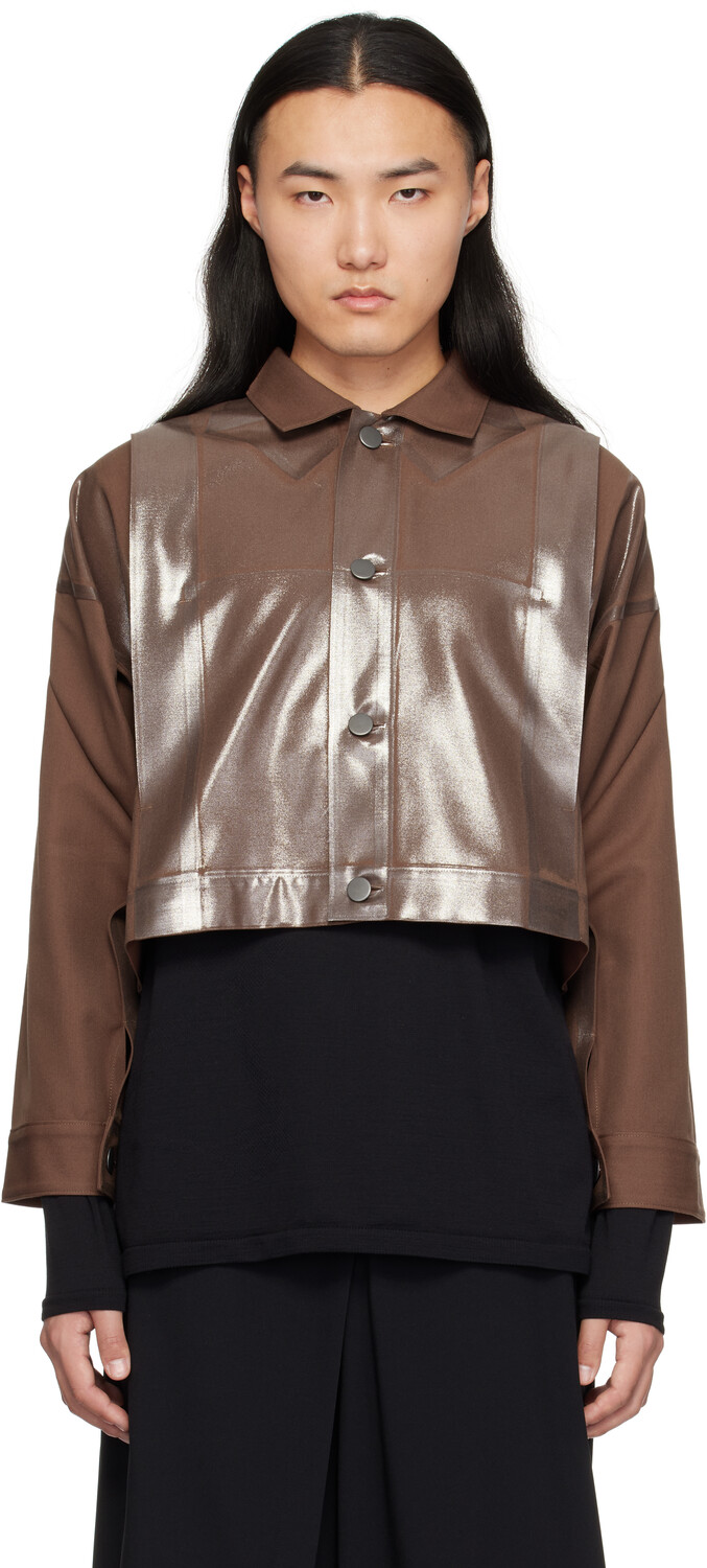 

Заправленная фольгированная куртка 132 5. ISSEY MIYAKE, коричневый