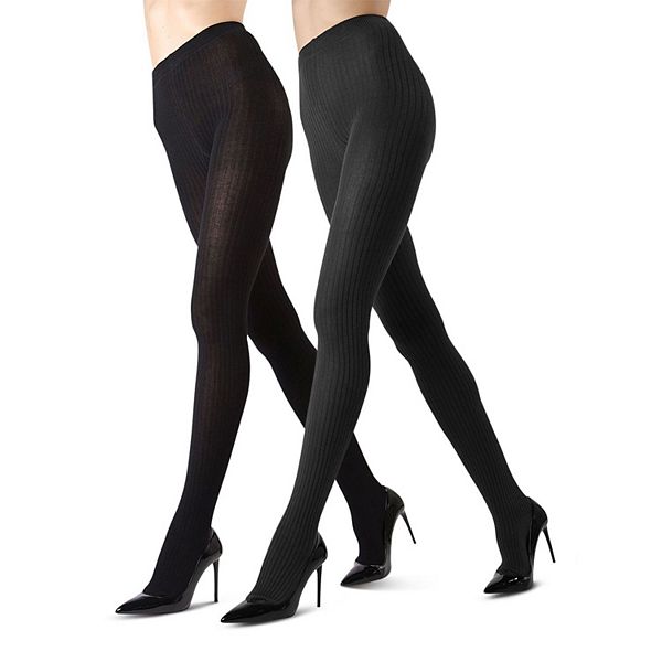 

2 пары ребристых свитеров-колготок Memoi, Black Dark Gray