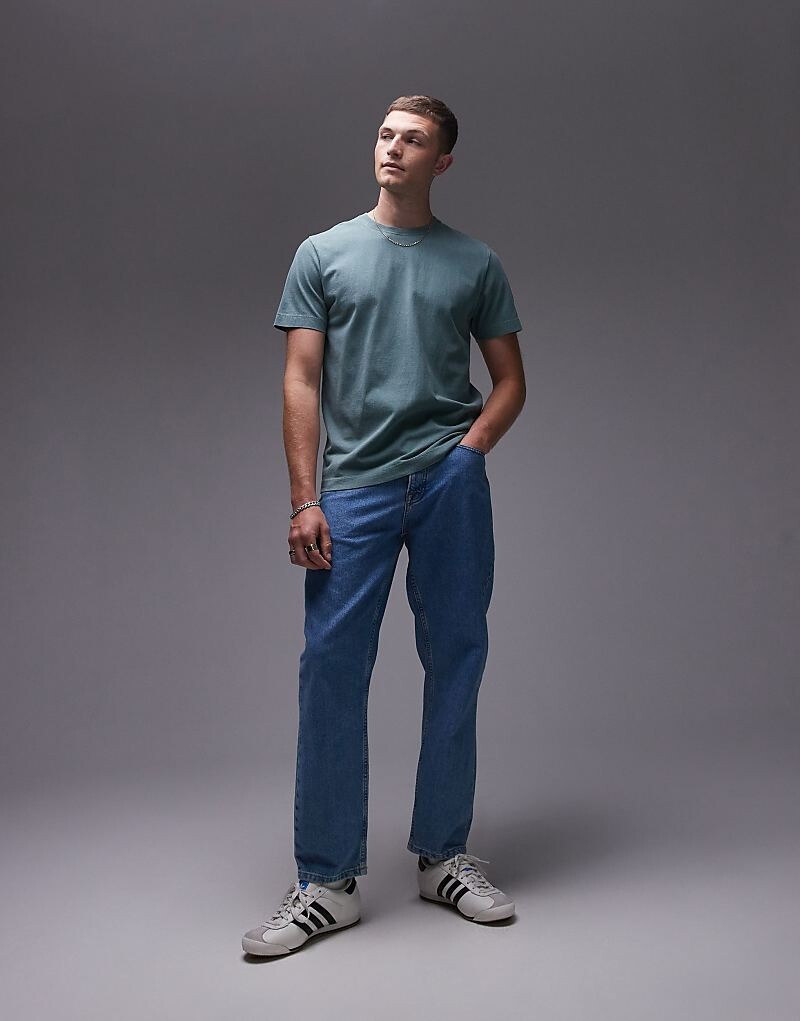 

Topman Essential – зеленая футболка обычного кроя с эффектом потертости