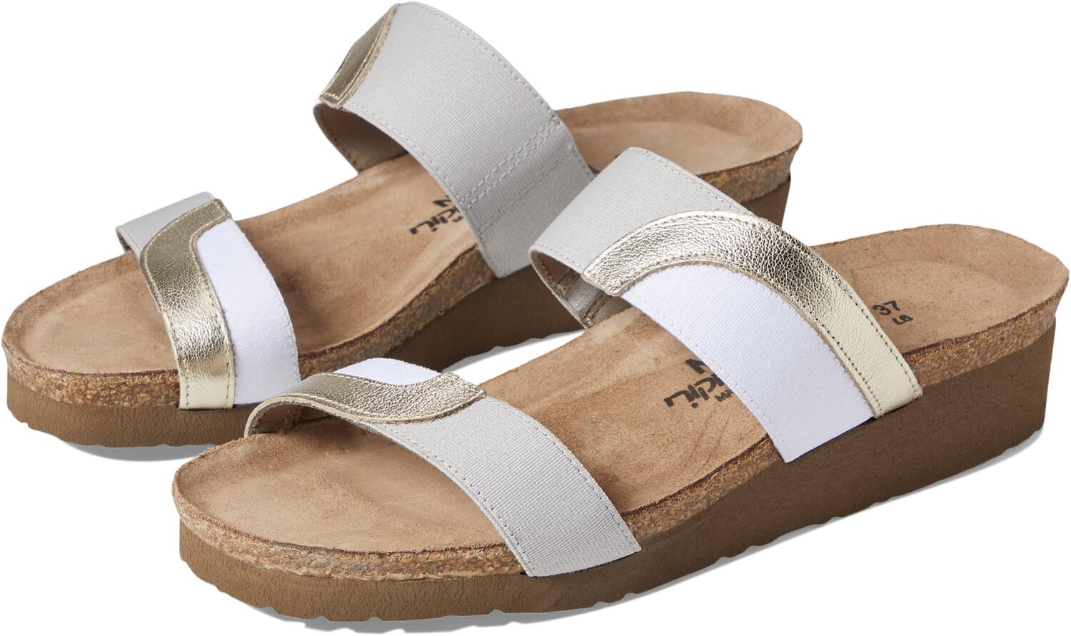 Босоножки Frankie Naot, цвет Radiant Gold Leather/Ice Gray and White Stretch