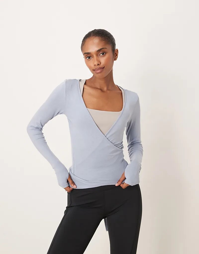 

Мягкий кардиган Gina Tricot с длинными рукавами и запахом, цвет пыльно-голубой