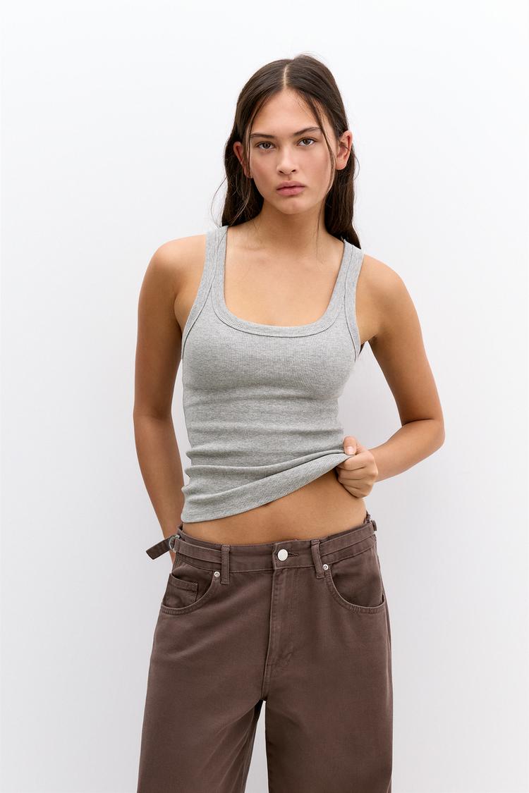 

Ребристая майка Pull And Bear, серый