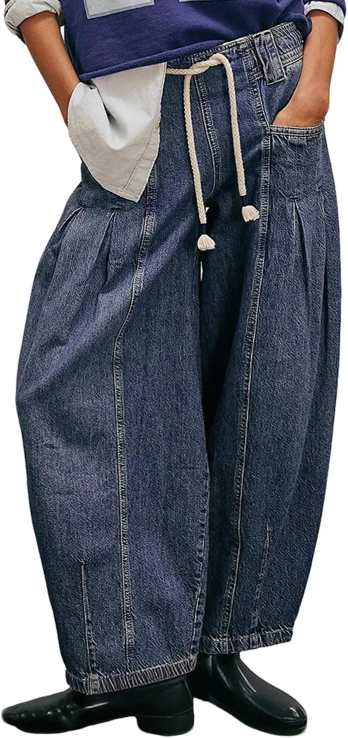 

Женские джинсы baggy barrel с карманами, низкой посадкой и эластичным поясом VSDFAW