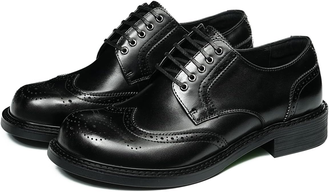 

Мужские туфли Santimon Wingtip Brogue Oxfords - формальные классические туфли из натуральной кожи с шнуровкой и квадратным носком, с амортизированной стелькой для бизнеса, офиса и свадеб в стиле смарт-кэжуал, черный