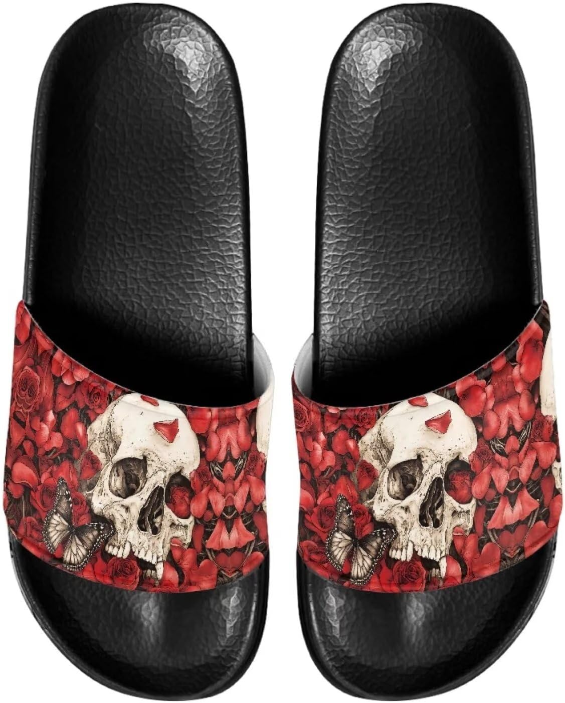 

Мужские шлепанцы для душа Kathyboom, нескользящие, с открытым носком, удобные, на плоской подошве, домашние тапочки, Skeleton Rose