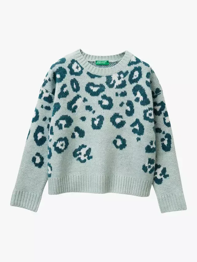 Детский вязаный свитер с животным принтом, зеленый Benetton