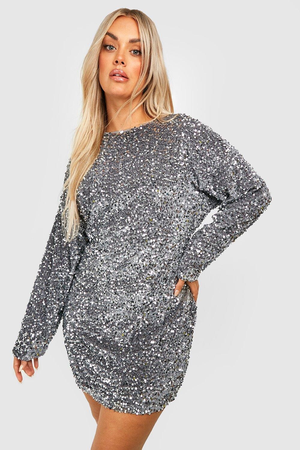 

Платье прямого кроя с пайетками и крыльями летучей мыши boohoo, серебро