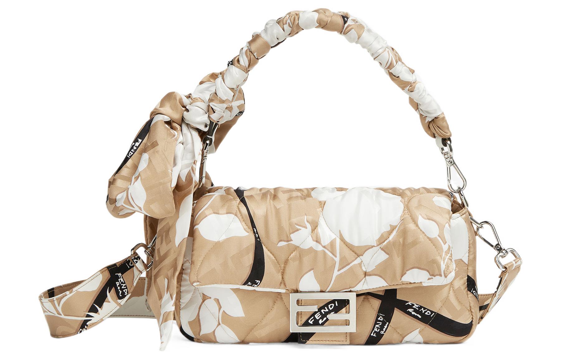 

Сумка-багет FENDI из тутового шелка, средняя, через плечо, бежево-белая