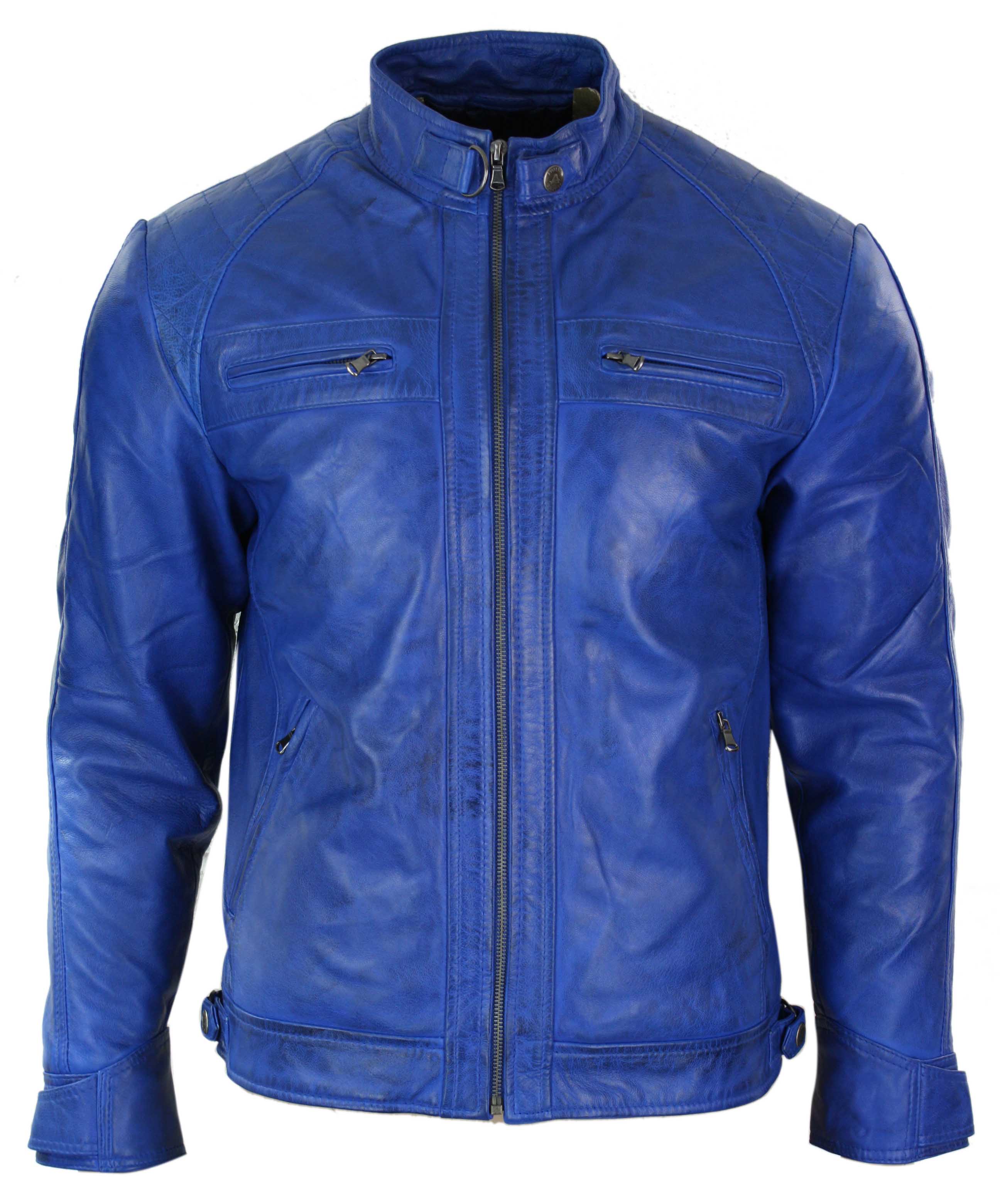 

Короткая байкерская куртка из мягкой кожи на молнии TruClothing, синий