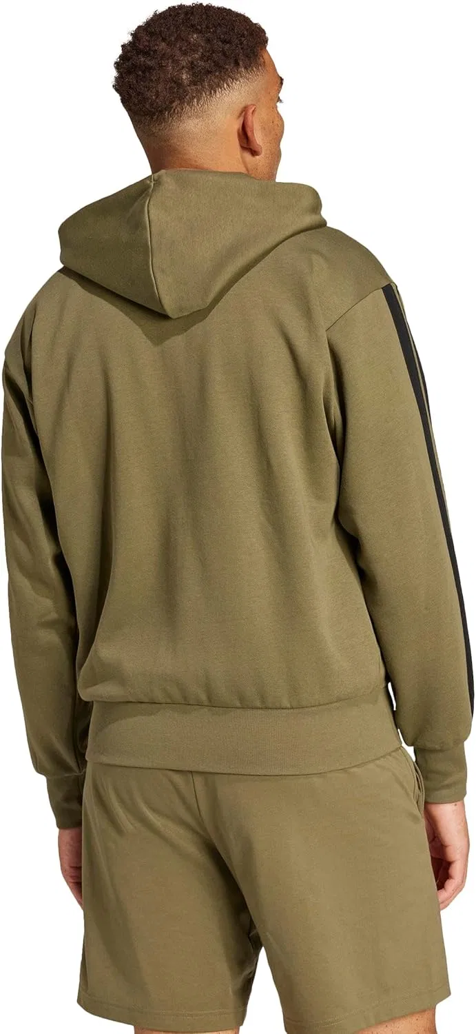 Мужская спортивная куртка adidas Essentials с тремя полосками, флисовой подкладкой, на молнии и капюшоном — фото 3