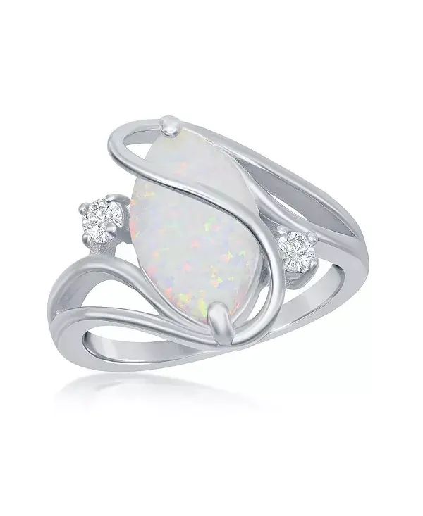 

Овальное кольцо с инкрустацией из белого синтетического опала и фианитом в стерлинговом серебре Caribbean Treasures, white