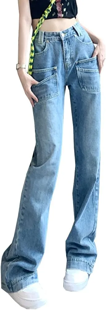 

Женские джинсы-карго Y2K с высокой посадкой и прямыми штанинами HBER