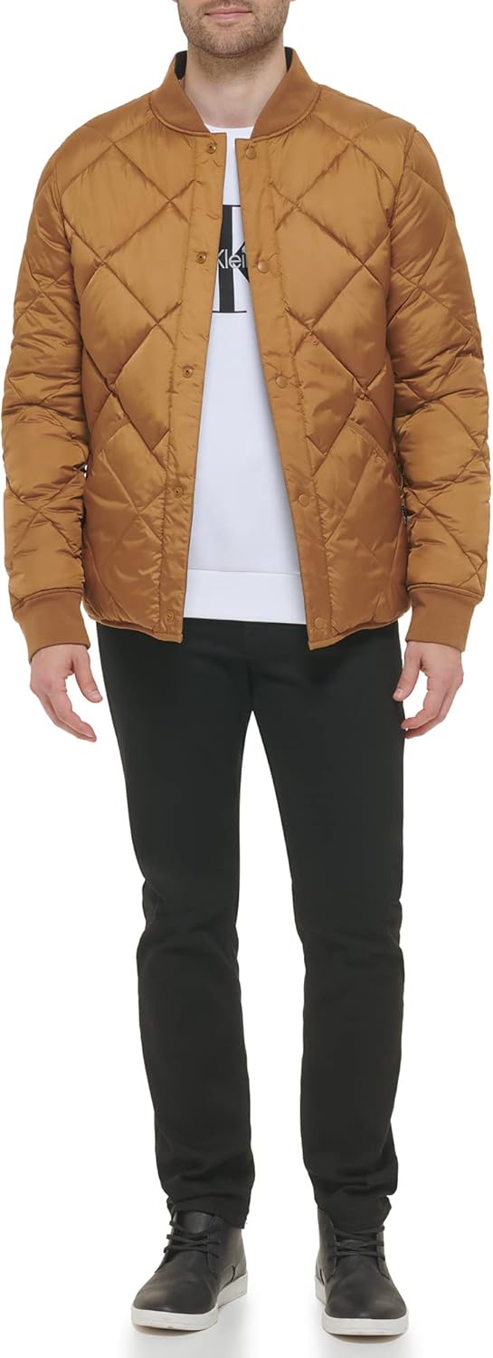 Мужская двусторонняя стеганая куртка Calvin Klein с ромбовидным узором, Reversible Khaki — фото 2