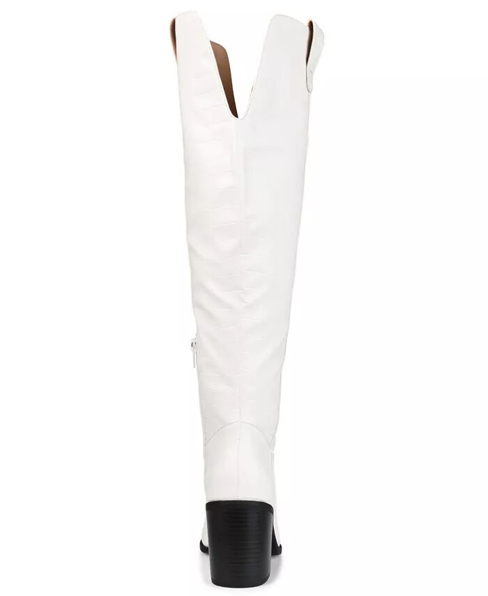 Женские сапоги Therese Extra Wide Calf на блочном каблуке до колена Journee Collection, белый — фото 3