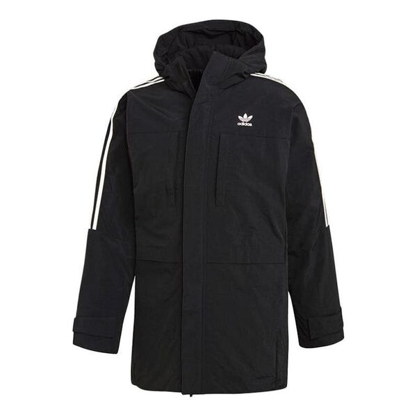

Пуховик Men's adidas originals Side Logo Printing Zipper Hooded Down Jacket Black, черный
