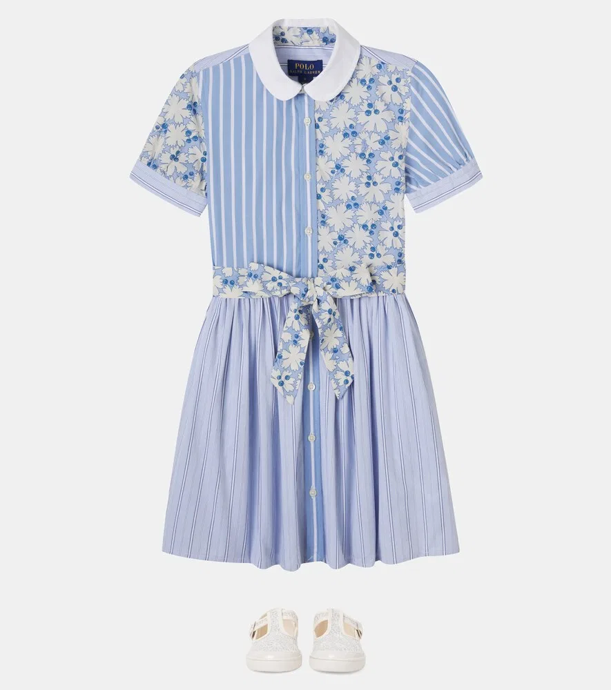 Платье из хлопкового поплина в стиле пэчворк Polo Ralph Lauren Kids, синий — фото 2