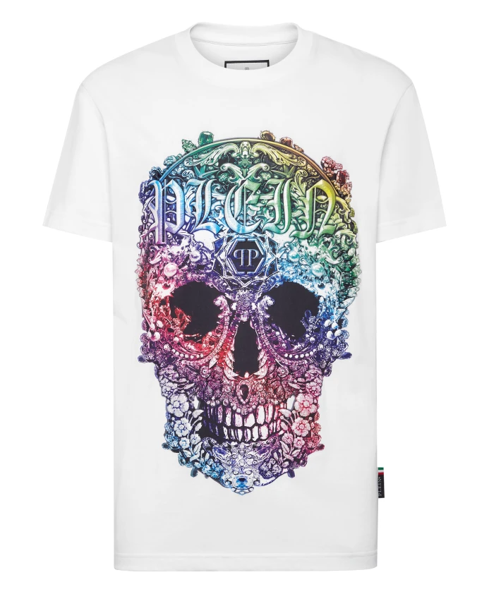 

Футболка с круглым вырезом, в стиле барокко, с черепом. Philipp Plein, белый