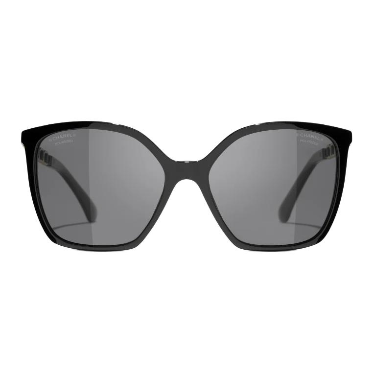 

CHANEL Ацетатные солнцезащитные очки из телячьей кожи неправильной формы унисекс черные, Black
