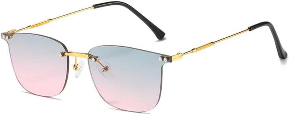 

MUTYNE Модные прямоугольные солнцезащитные очки без оправы, квадратные винтажные очки в ретро-оправе, очки с градиентным переходом цвета, защита от УФ-излучения UV400, Blue Pink