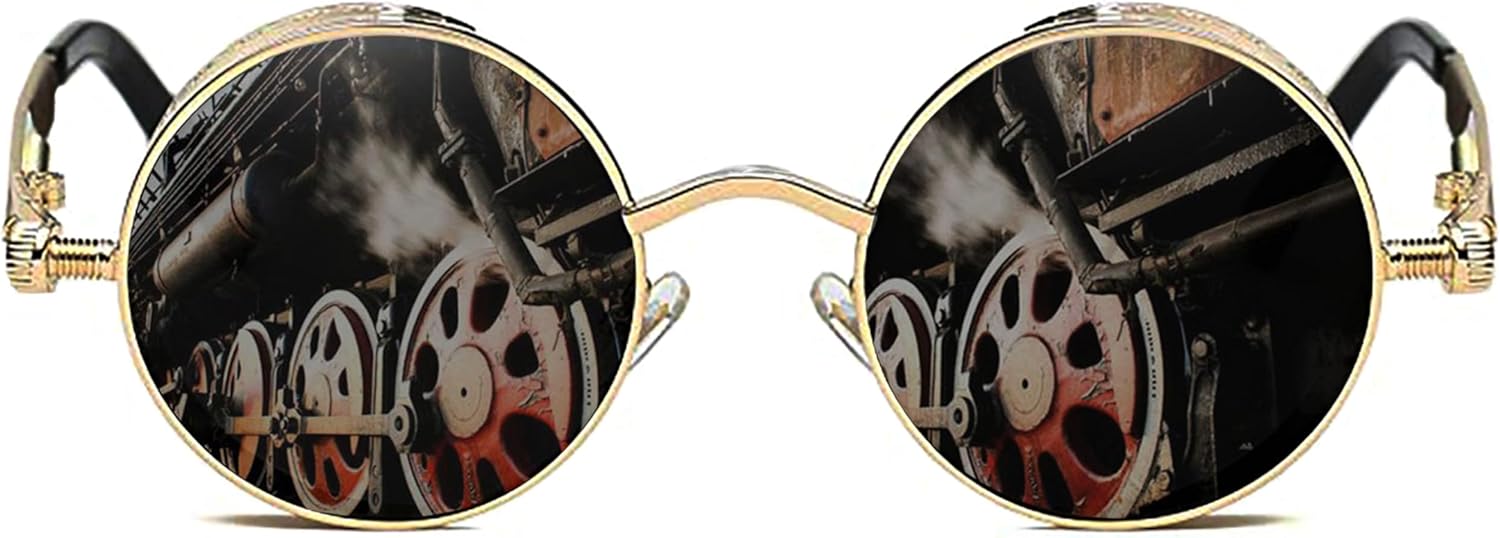 

ROCKNIGHT Готические стимпанк Круглые поляризованные солнцезащитные очки с защитой UV400, унисекс, для улицы и активного отдыха, 48 мм, Gloden Frame/Grey Lens(not Mirrored)