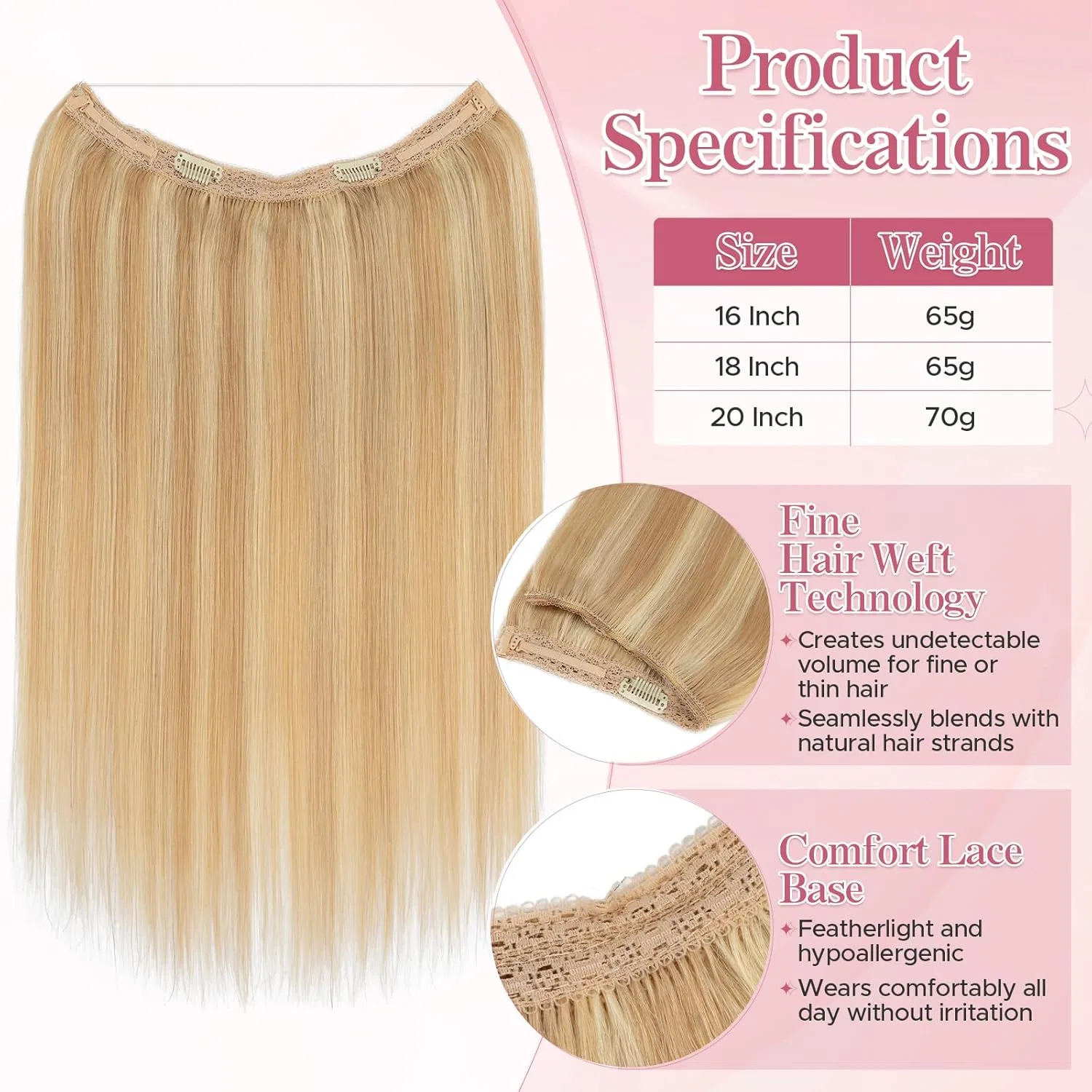 Наращивание волос Secret Hair Extensions с невидимой проволокой, 50 см, 70 г, медовый блонд Sego Pro — фото 3
