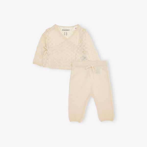 

Вязаный комплект H&M Adorables из кардигана и брюк с добавлением шелка 0-6 месяцев, белый