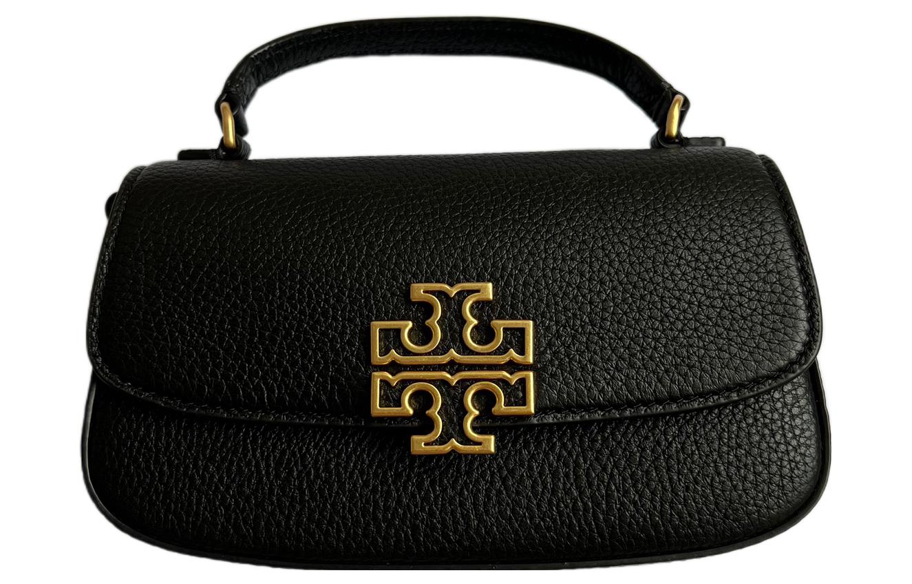 

TORY BURCH Бриттен Литчи Сумка через плечо из зернистой кожи Миниатюрная женская сумка Кроссбоди Чёрная