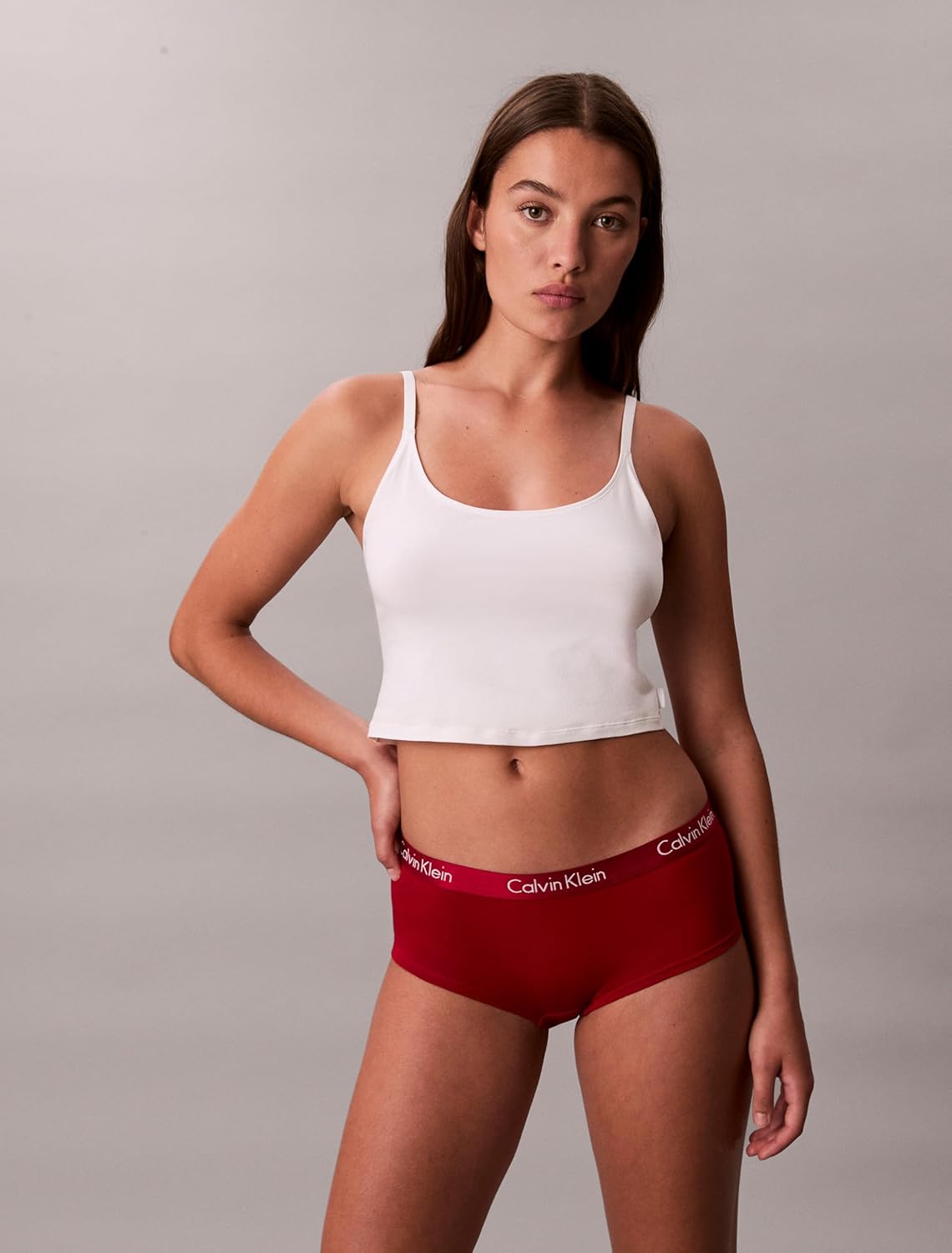 Женские трусики-шорты Calvin Klein Motive Cotton Boyshorts, 3 шт., Juneberry/Oatmeal Heather/Fresh Taupe — фото 2