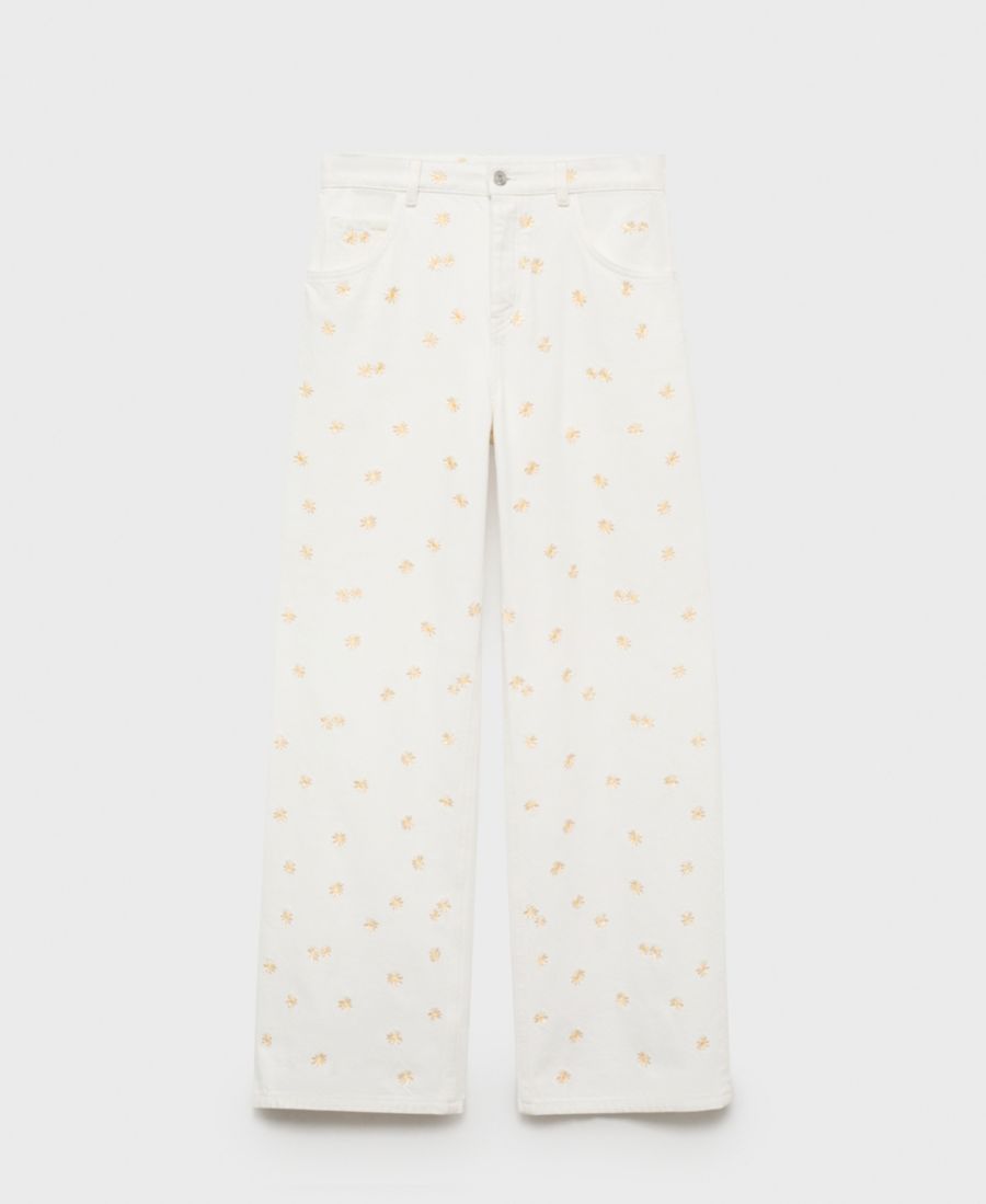 

Женские джинсы с широкими штанинами и цветочной вышивкой MANGO, Off White