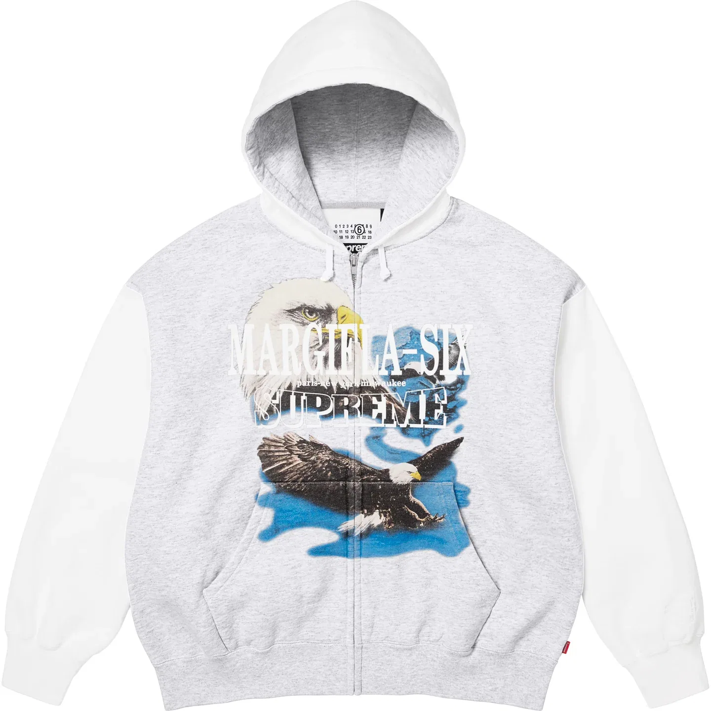 Толстовка с капюшоном на молнии x MM6 Maison Margiela SS26 WEEK4 Eagle Unisex Supreme, Gray/Grey