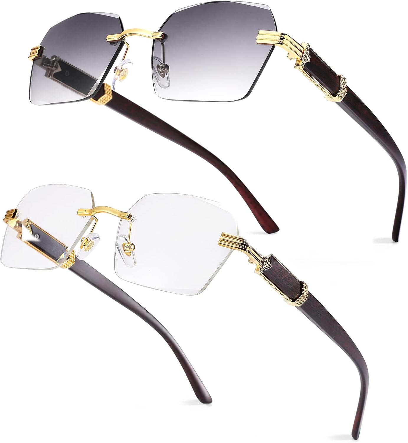 

Солнцезащитные очки Pro Acme без оправы, прямоугольной формы, для мужчин и женщин, шестиугольные солнцезащитные очки, безрамочные очки в стиле Y2K, B7 2 Pack (Clear + Grey Gradient)