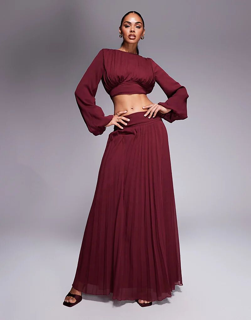 

Юбка макси ASOS DESIGN с заниженной талией и складками, темно-вишневая