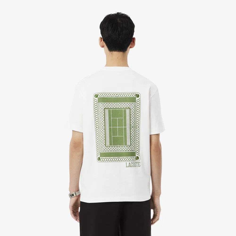 Мужская футболка Lacoste с графикой теннисного корта, белый — фото 3