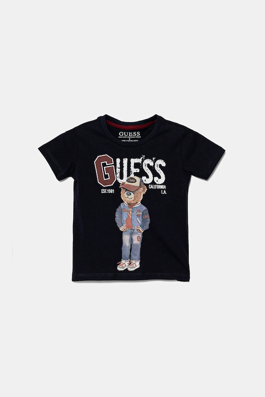 

Детская хлопковая футболка Guess, темно-синий