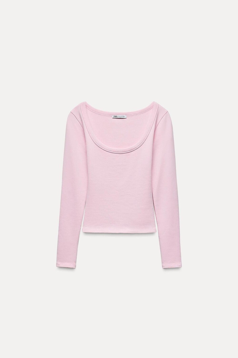 

Футболка с длинным рукавом в ребребне ZARA, пастельно-розовый