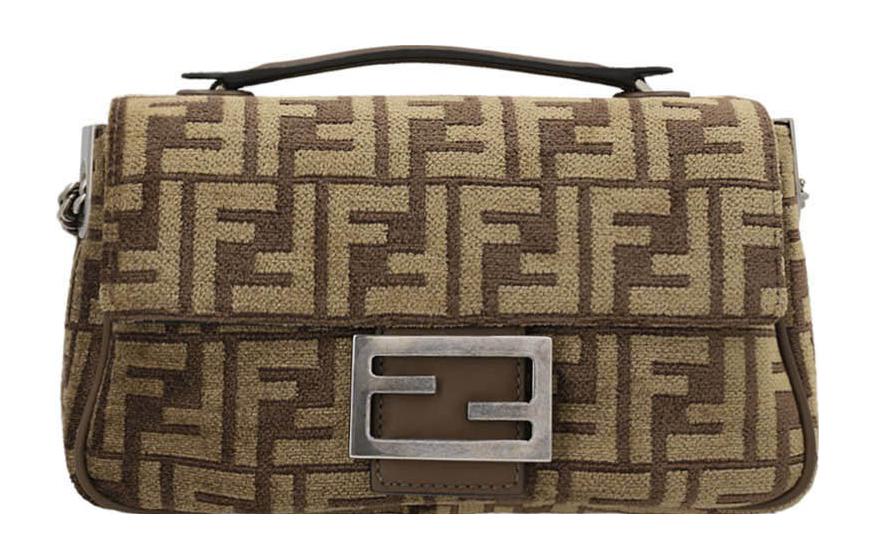 

FENDI Сумка-сумка-багет из ткани с кожаной вставкой