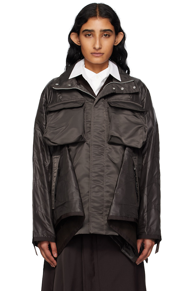 

Смесовая куртка из нейлоновой саржи Sacai, коричневый