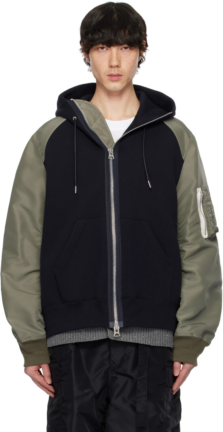 

Толстовка Sponge Sweat Hoodie цвета темно-синий и хаки sacai, синий/хаки