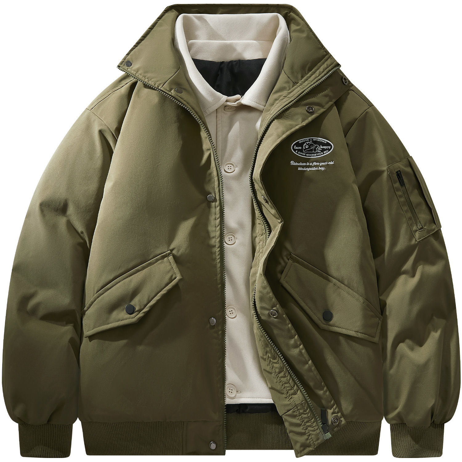 

Crayon Shinchan Пальто с бархатистой текстурой Unisex, Army Green[Regular Edition]